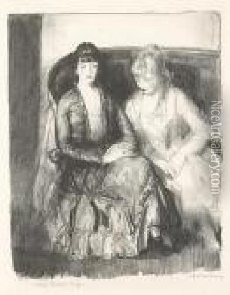 Emma And Marjorie On A Sofa Oil Painting - George Wesley Bellows