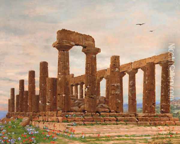 The Temple of Juno, Agrigento, Sicily Oil Painting - Heinrich Hansen