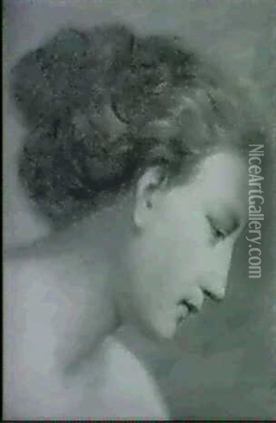 Madchenkopf Mit Welligem Haar,im Profil Nach Rechts         Gewendet Oil Painting - Franz Von Defregger