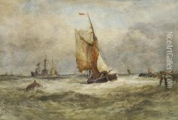 Dutch Fishing Boats On The Zuider Zee Oil Painting - Edwin Hayes