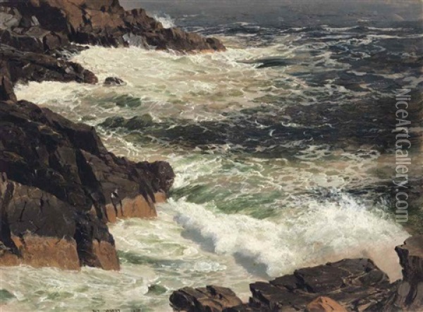 Rough Surf, Mount Desert Island, Maine Oil Painting - Frederic Edwin Church