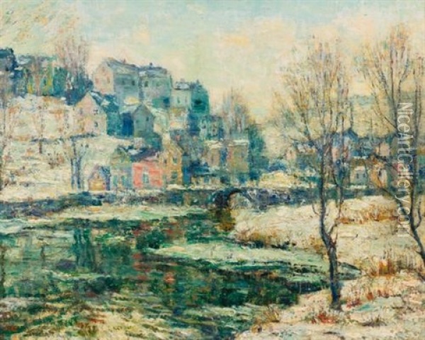 Snowy Day Along The River Oil Painting - Ernest Lawson