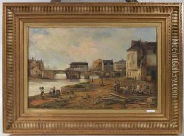 Landschaft Mit Einer Stadt Beim Flussubergang. Oil Painting - Pierre-Antoine Demachy