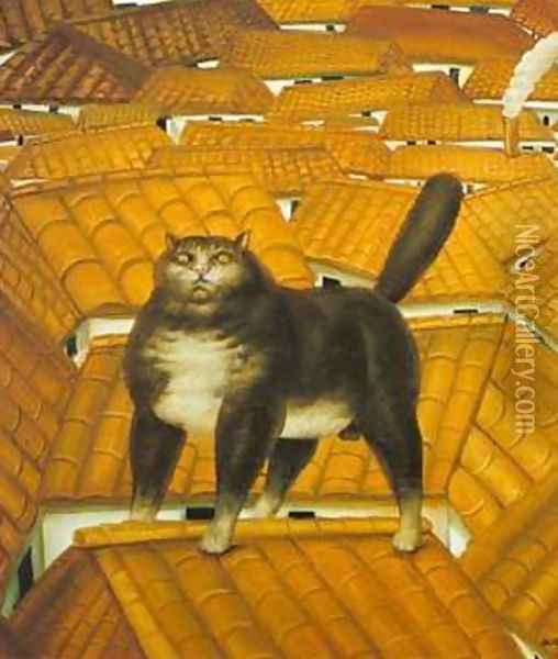Cat on a roof 1978 Oil Painting - Fernando Botero