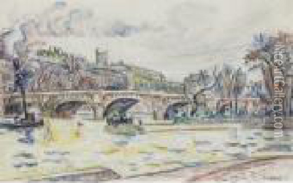 Le Pont Neuf A Paris Oil Painting - Paul Signac