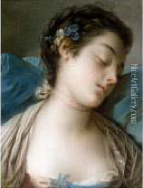 Portrait Of A Sleeping Lady, Head And Shoulders Oil Painting - Francois Boucher