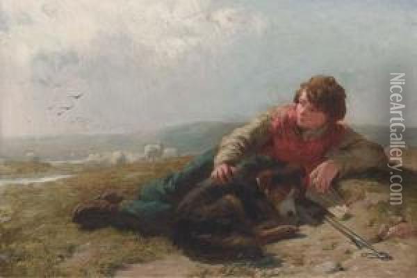 The Young Shepherd Boy Oil Painting - James John Hill