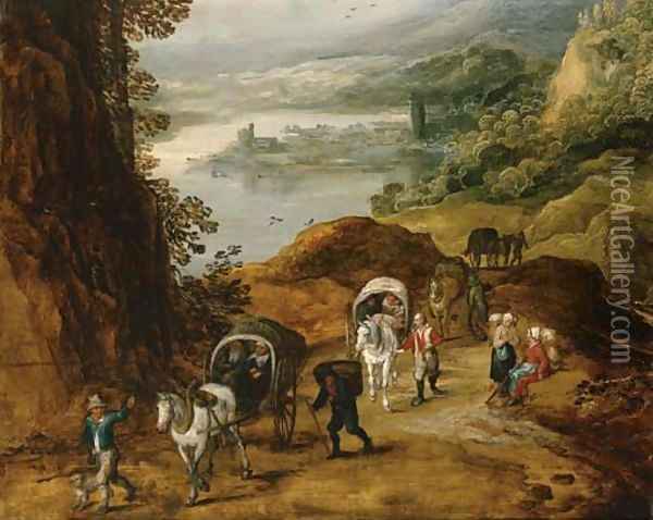 Travelers on a mountain path Oil Painting - Jan Brueghel the Younger