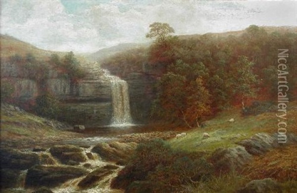 A Waterfall In The Yorkshire Dales Oil Painting - William Mellor