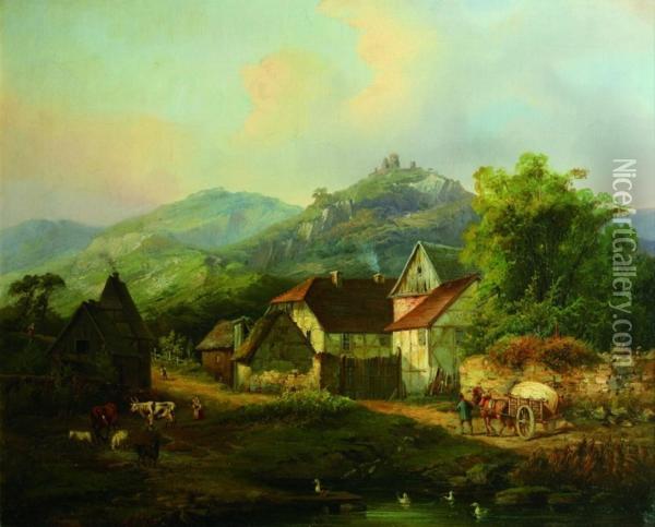 Rheinpfalzische Landschaft. Oil Painting - Johann Adolf Lasinsky