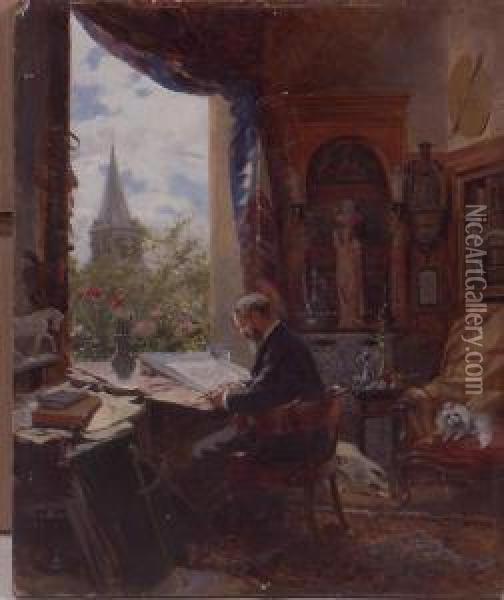 Lartiste Dans Son Atelier. Oil Painting - Adrien E. Marie