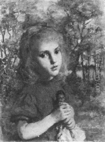 A Girl With A Doll Oil Painting - Frans Deutmann