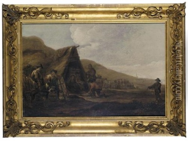 A Coastal Encampment Oil Painting - Cornelis de Bie