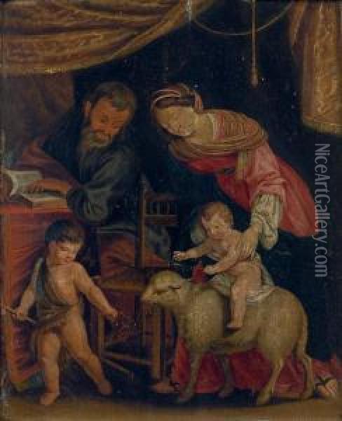 Sainte Famille Avec Saint Jean-baptiste Et L'agneau Oil Painting - Jacques De Stella