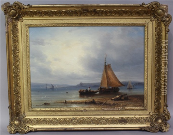Barque Et Bateau De Pecheurs En Bord De Cote Oil Painting - Michel Bouquet