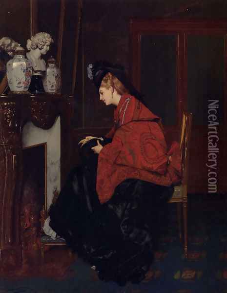 By The Fireplace Oil Painting - Jules Adolphe Goupil