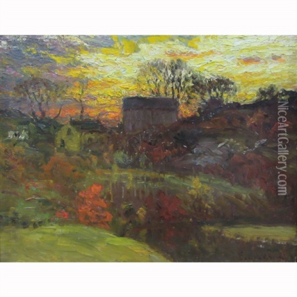 The Old Barn At Twilight Oil Painting - John Joseph Enneking