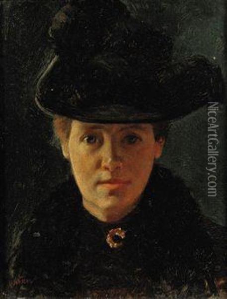 Portrait Of A Lady With A Feathered Hat Oil Painting - Willem Witsen