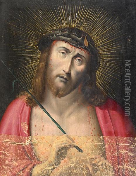 Christ As The Man Of Sorrows Oil Painting - Pieter I Claeissins