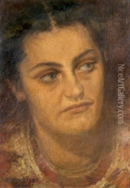 Portrait De Femme Oil Painting - Boris Mikhailovich Kustodiev