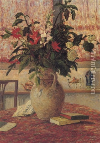 Bouquet De Fleurs Devant La Fenetre Oil Painting - Maxime Maufra