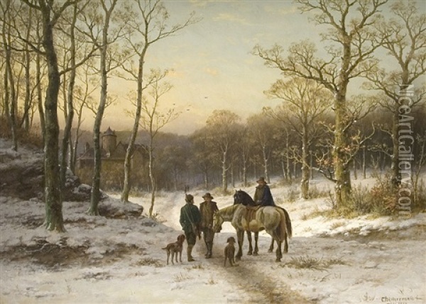 Begegnung Am Winterabend Oil Painting - Caesar Bimmermann