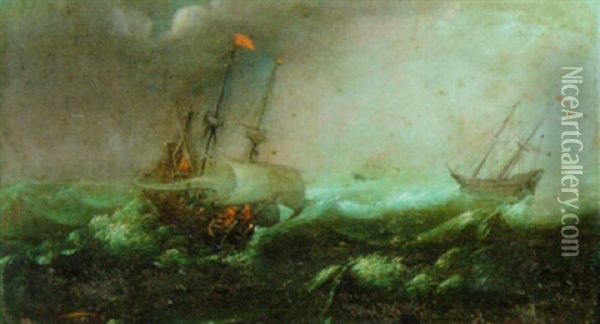 Dutch Barges In Coastal Waters Oil Painting - Bonaventura Peeters the Elder