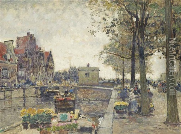 A Flower Barge On The Canal Oil Painting - Hans Herrmann