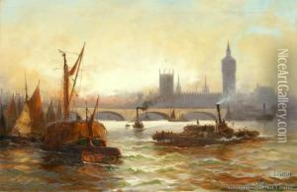 Westminster Bridge & Houses Of Parliament Oil Painting - Edwin Fletcher