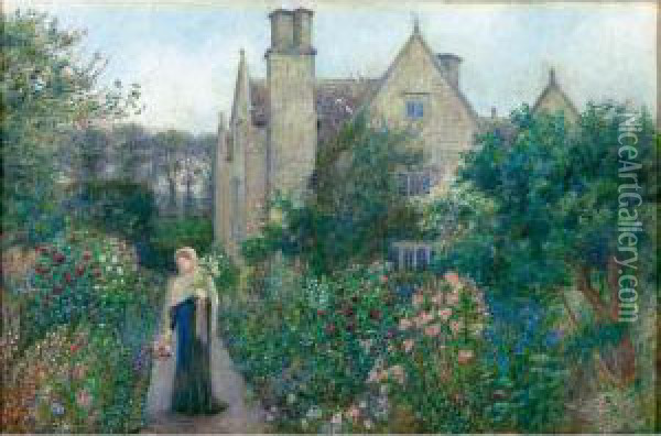 The Long Walk At Kelmscott Manor, Oxfordshire Oil Painting - Maria Euphrosyne Spartali, later Stillman