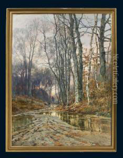 Herbstwald Mit Figurenstaffage Oil Painting - Janis Rosenthals