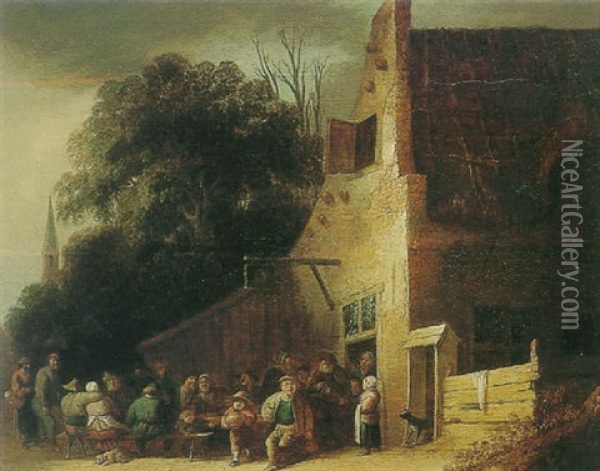 Peasants Eating And Drinking Outside A Tavern Oil Painting - Pieter de Bloot
