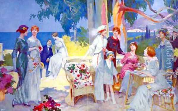 Tea Party in a garden on the French Riviera Oil Painting - Rene Lelong