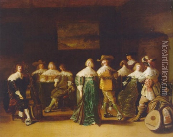 Elegant Company Dancing In An Interior Oil Painting - Anthonie Palamedesz