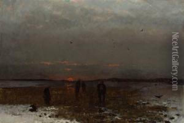 Isfiskere I Solnedgang Oil Painting - Ludwig Munthe