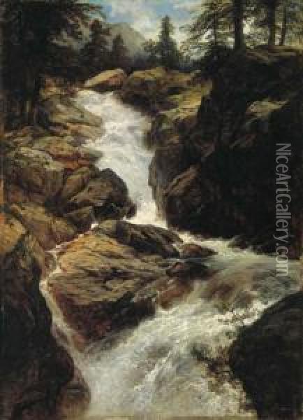 Wasserfall Oil Painting - Johann Gottfried Steffan