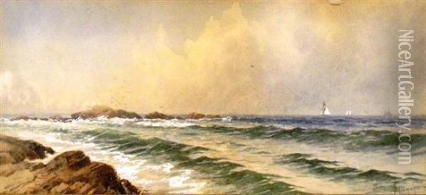 Marine Scene With Sailboats In Distance Oil Painting - Alfred Thompson Bricher