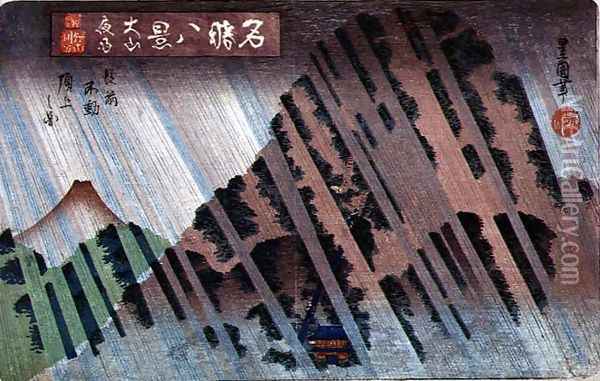 Night Rain on Oyama, c.1830 Oil Painting - (Utagawa Toyoshige) Toyokuni II