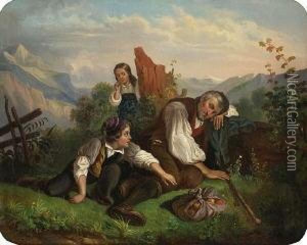 Der Apfeldieb. Oil Painting - Friedrich Johann Voltz