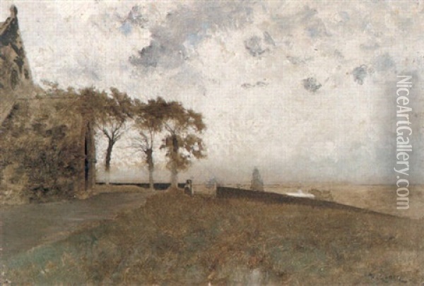 Landskap Med Kyrka Oil Painting - August Vilhelm Nikolaus Hagborg