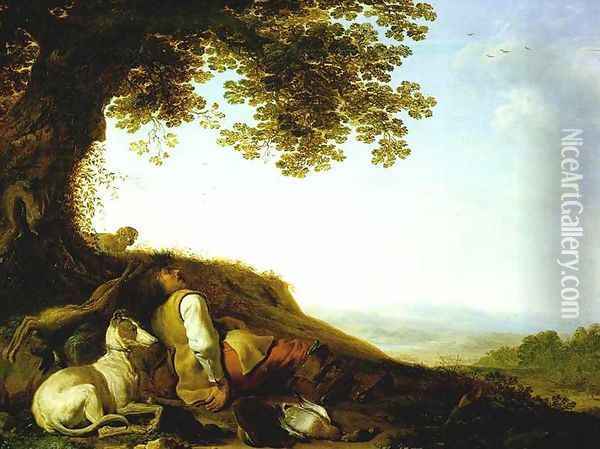 Hunter Sleeping on a Hillside Oil Painting - Herman Saftleven