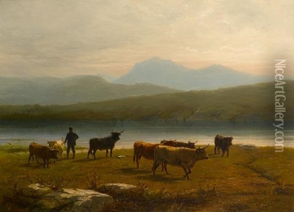 In The Highlands Of Scotland (+ A Morning In The Highlands Of Scotland; Pair) Oil Painting - Conradyn Cunaeus