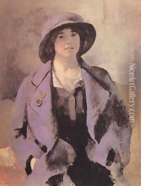 Woman in Blue Robe 1918 Oil Painting - Fabbio Fabbi