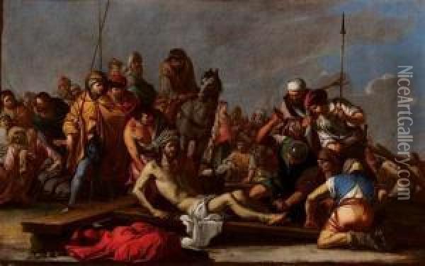 L'erezione Della Croce Oil Painting - Giulio Carpione