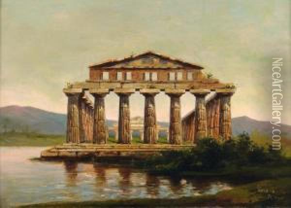Le Temple De Paestum Oil Painting - Luigi Scorrano
