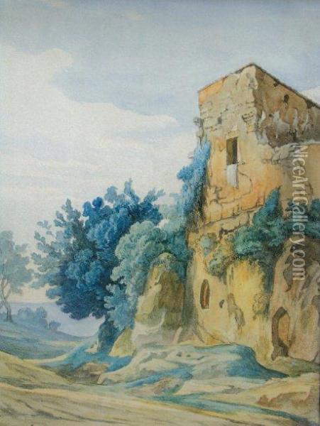 La Ruine Oil Painting - Gregoire Isidore Flacheron