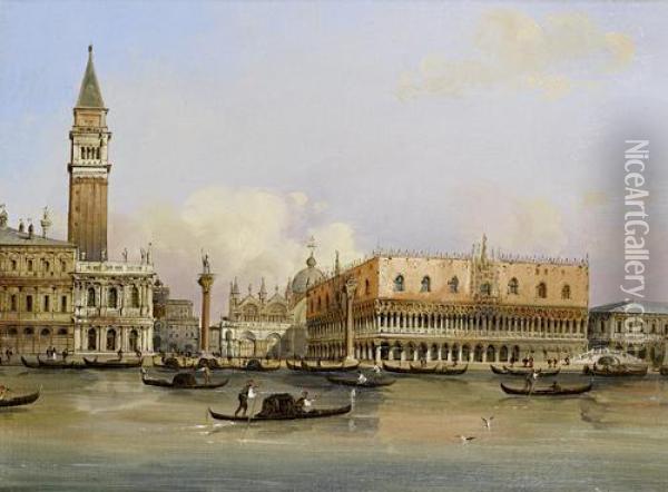 Gondolas In Front Of St. Mark's Square Oil Painting - Carlo Grubacs
