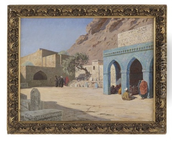A Mosque Courtyard Oil Painting - Olaf Viggo Peter Langer