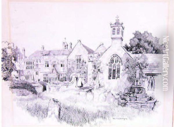 Study Of Brympton D'evercy Church Oil Painting - Nelly Erichsen