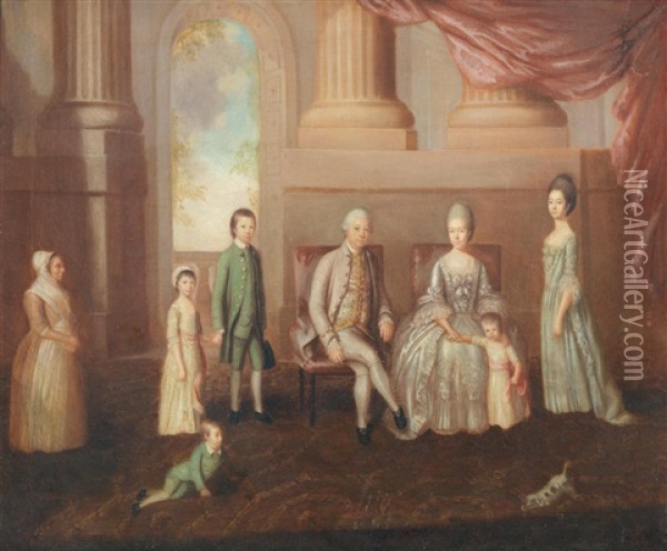 Portrait Of The Danvers Family Of Bath Oil Painting - Lewis (of Bath) Vaslet